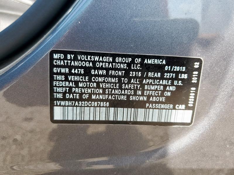 1VWBH7A32DC087856 - 2013 VOLKSWAGEN PASSAT SE 灰色 照片 12