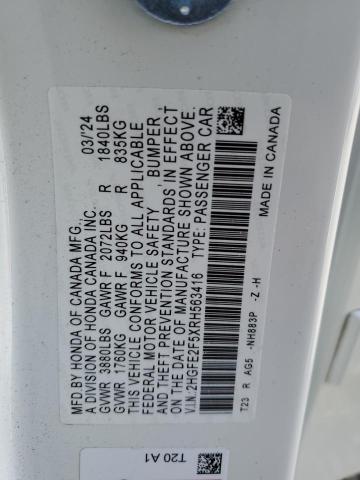 2HGFE2F5XRH563416 - 2024 HONDA CIVIC SPORT 白色 照片 13