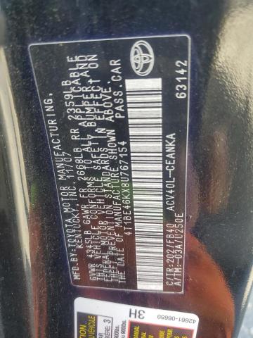 4T1BE46KX8U767154 - 2008 TOYOTA CAMRY CE BLACK photo 12