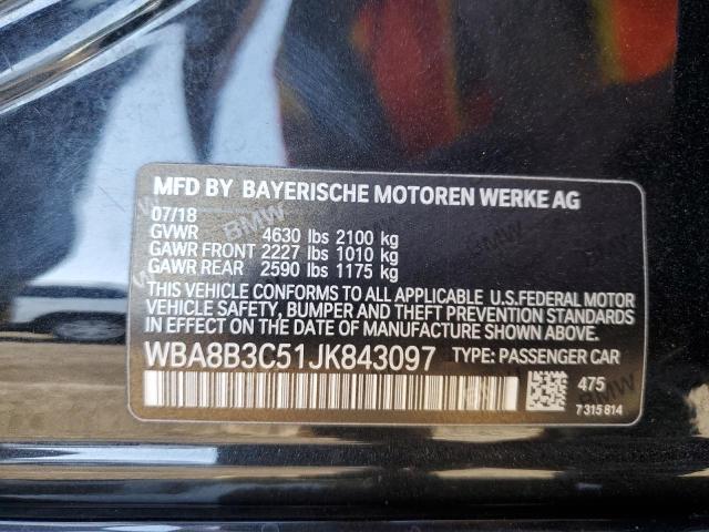 WBA8B3C51JK843097 - 2018 BMW 340 I BLACK photo 12
