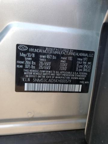 5NMS3CAD5KH000579 - 2019 HYUNDAI SANTA FE SEL SILVER photo 13