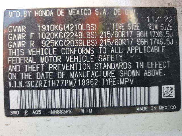 3CZRZ1H77PM718862 - 2023 HONDA HR-V EXL Blanco foto 13