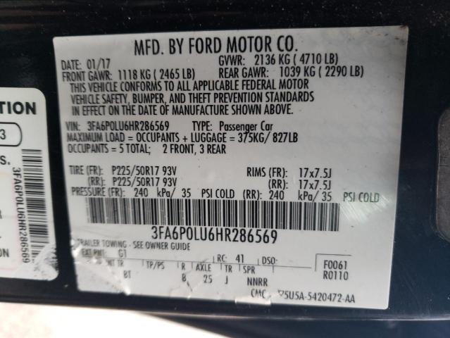 3FA6P0LU6HR286569 - 2017 FORD FUSION SE HYBRID BLACK photo 12