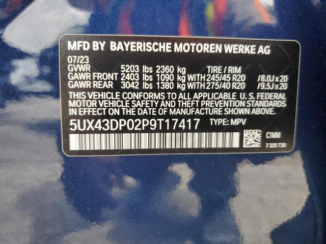 5UX43DP02P9T17417 - 2023 BMW X3 SDRIVE30I BLUE photo 12