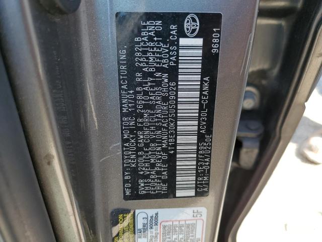 4T1BE30K75U509026 - 2005 TOYOTA CAMRY LE GRAY photo 12