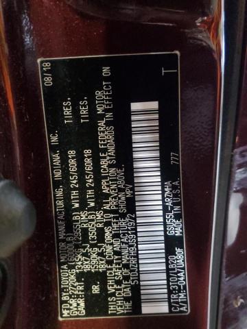 5TDJZRFH9JS911972 - 2018 TOYOTA HIGHLANDER SE Бордовый фото 13