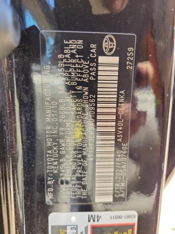 4T1BF3EK3AU109562 - 2010 TOYOTA CAMRY BASE BLACK photo 12