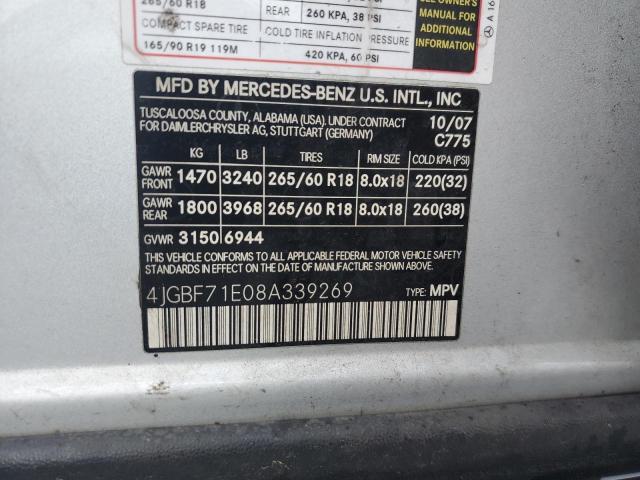 4JGBF71E08A339269 - 2008 MERCEDES-BENZ GL 450 4MATIC SILVER photo 12