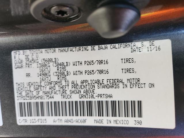 3TMDZ5BN5HM017544 - 2017 TOYOTA TACOMA DOUBLE CAB CHARCOAL photo 12