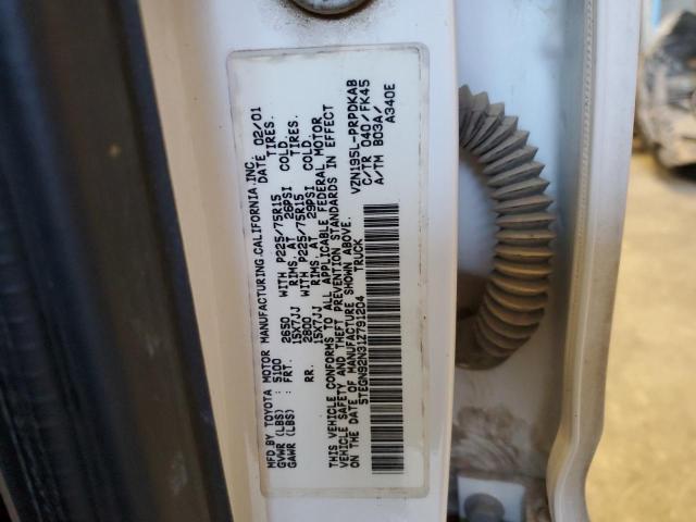 5TEGN92N31Z791204 - 2001 TOYOTA TACOMA DOUBLE CAB PRERUNNER WHITE photo 12