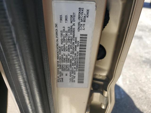 5TEGN92NX2Z074140 - 2002 TOYOTA TACOMA DOUBLE CAB PRERUNNER BEIGE photo 12