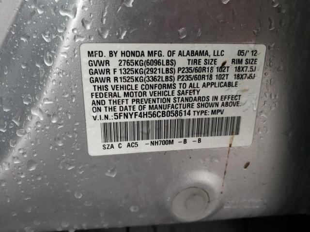 5FNYF4H56CB058614 - 2012 HONDA PILOT EXL SILVER photo 13