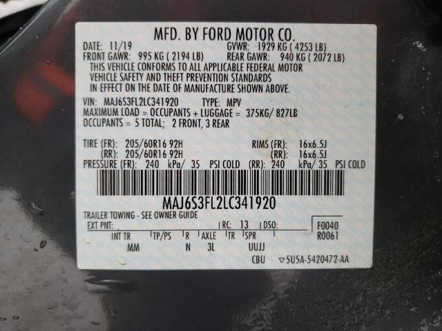 MAJ6S3FL2LC341920 - 2020 FORD ECOSPORT S GRAY photo 13