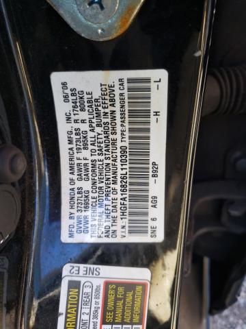 1HGFA16826L110390 - 2006 HONDA CIVIC EX BLACK photo 12