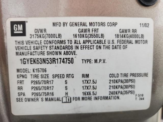 1GYEK63N53R174750 - 2003 CADILLAC ESCALADE LUXURY Dorado foto 13