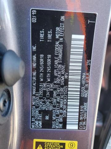 5TDKZRFH0KS315025 - 2019 TOYOTA HIGHLANDER SE CHARCOAL photo 13
