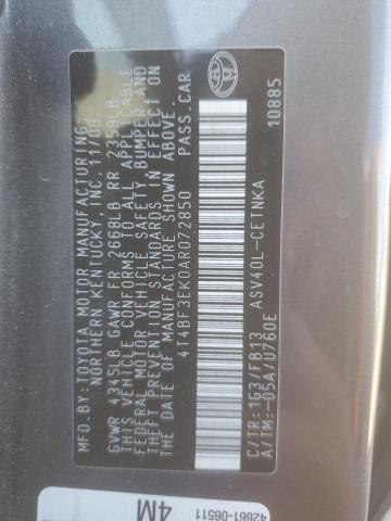 4T4BF3EK0AR072850 - 2010 TOYOTA CAMRY BASE GRAY photo 13