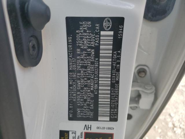 4T1BK1EB1JU278074 - 2018 TOYOTA AVALON XLE თეთრი ფოტო 13