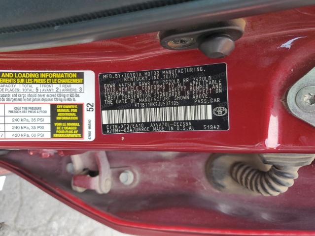4T1B11HK2JU537105 - 2018 TOYOTA CAMRY L RED photo 13