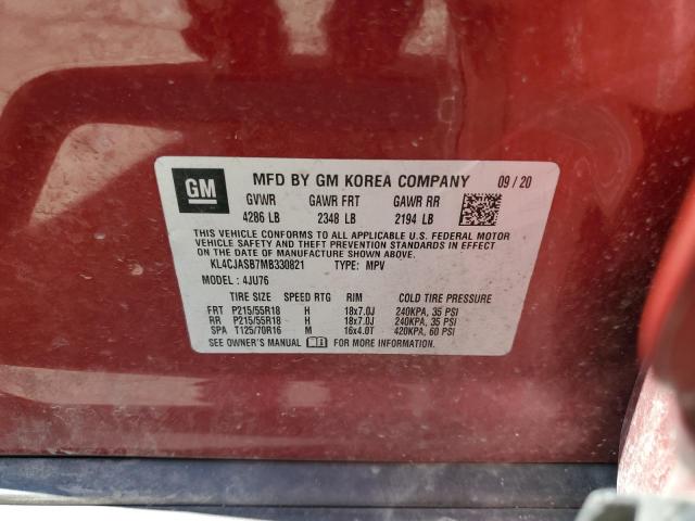 KL4CJASB7MB330821 - 2021 BUICK ENCORE PREFERRED წითელი ფოტო 13