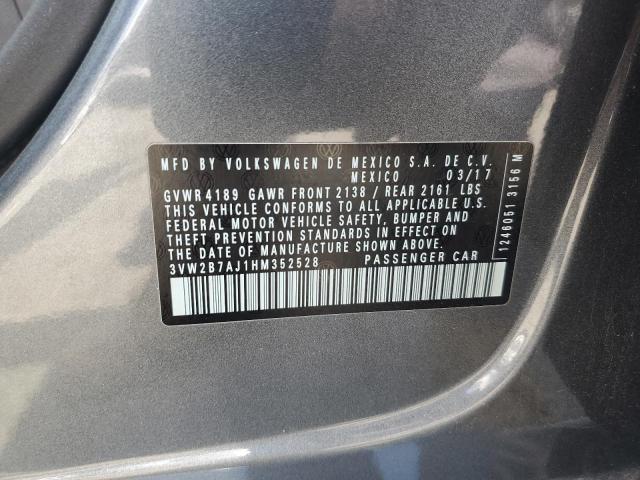 3VW2B7AJ1HM352528 - 2017 VOLKSWAGEN JETTA S Gris foto 12
