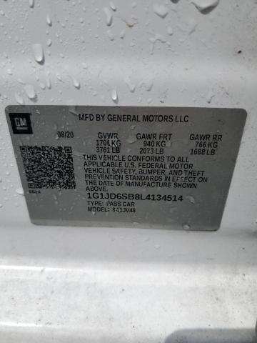 1G1JD6SB8L4134514 - 2020 CHEVROLET SONIC LT WHITE photo 12