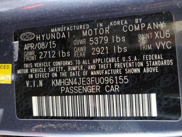 KMHGN4JE3FU096155 - 2015 HYUNDAI GENESIS 3.8L 蓝色 照片 12