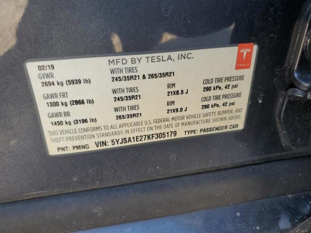 5YJSA1E27KF305179 - 2019 TESLA MODEL S GRAY photo 13
