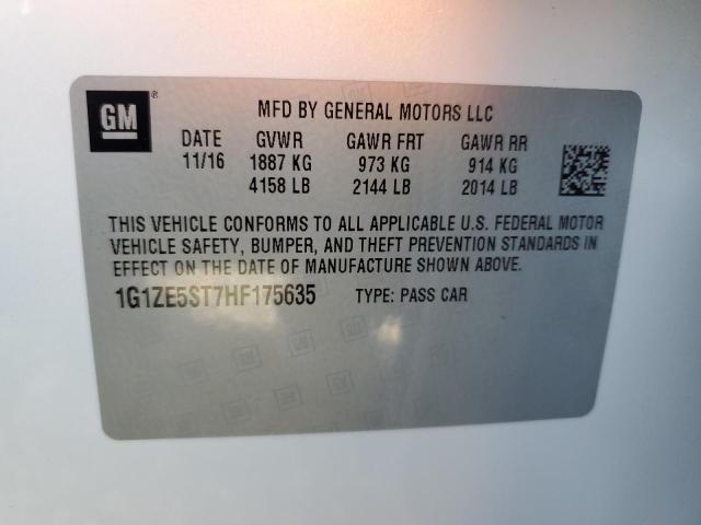 1G1ZE5ST7HF175635 - 2017 CHEVROLET MALIBU LT WHITE photo 12