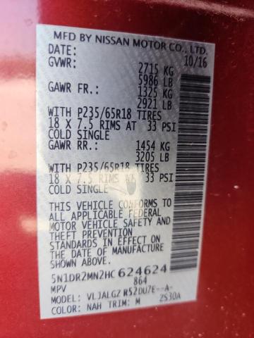 5N1DR2MN2HC624624 - 2017 NISSAN PATHFINDER S RED photo 13