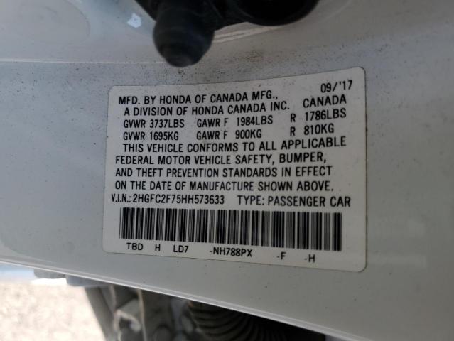 2HGFC2F75HH573633 - 2017 HONDA CIVIC EX 白色 照片 12