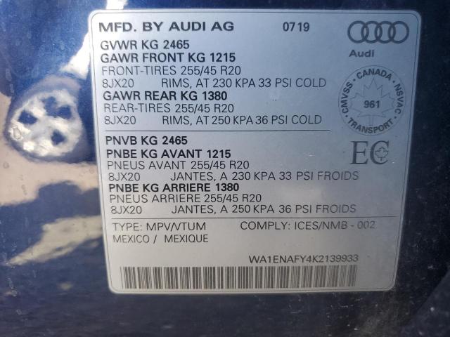 WA1ENAFY4K2139933 - 2019 AUDI Q5 PROGRESSIV S-LINE BLUE photo 14