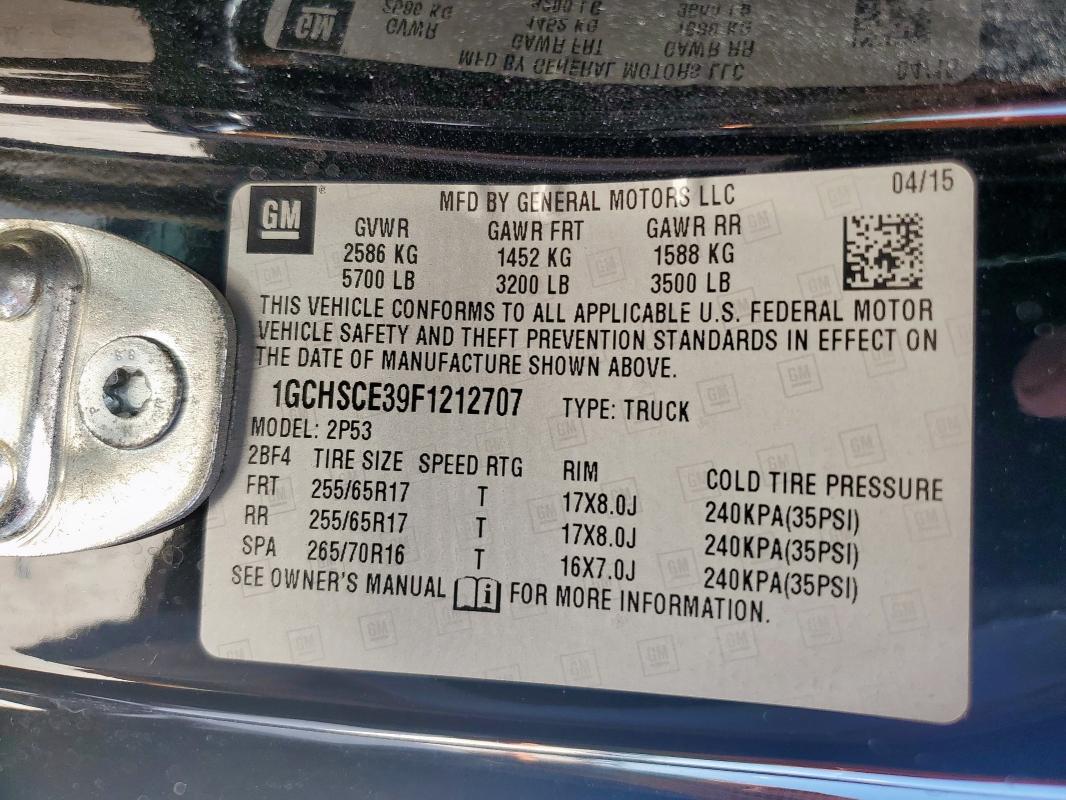 1GCHSCE39F1212707 - 2015 CHEVROLET COLORADO Z71 BLACK photo 12