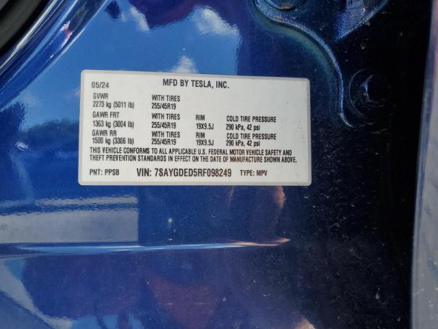 7SAYGDED5RF098249 - 2024 TESLA MODEL Y BLUE photo 13