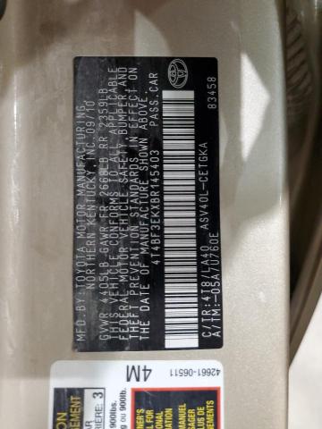 4T4BF3EKXBR145403 - 2011 TOYOTA CAMRY BASE 金色 照片 12