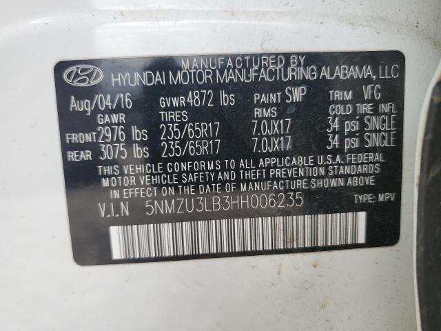 5NMZU3LB3HH006235 - 2017 HYUNDAI SANTA FE S Blanco foto 12