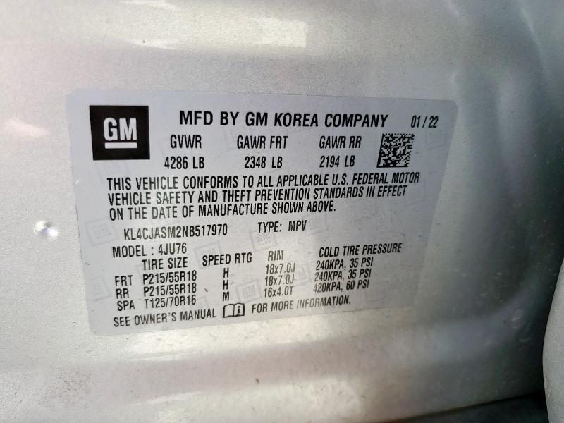 KL4CJASM2NB517970 - 2022 BUICK ENCORE PREFERRED SILVER photo 14