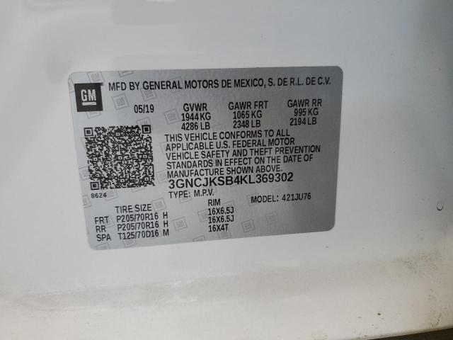 3GNCJKSB4KL369302 - 2019 CHEVROLET TRAX LS WHITE photo 12