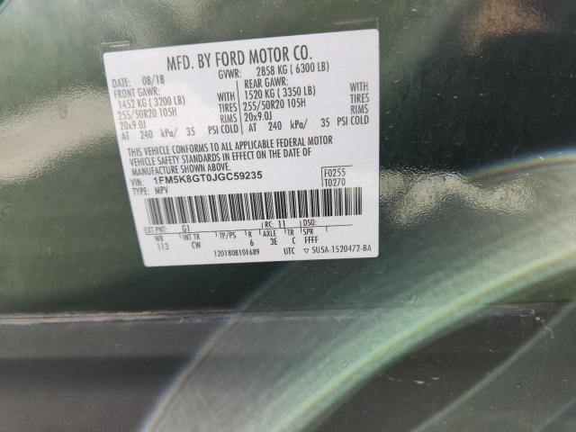 1FM5K8GT0JGC59235 - 2018 FORD EXPLORER SPORT Schwarz Foto 13