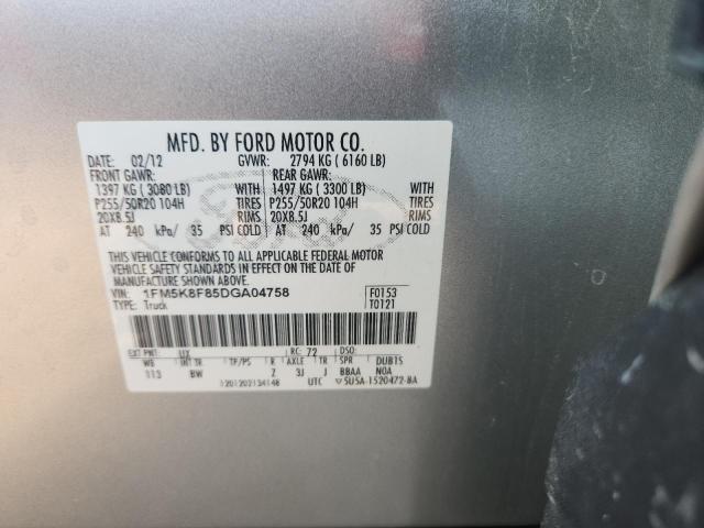 1FM5K8F85DGA04758 - 2013 FORD EXPLORER LIMITED SILVER photo 13