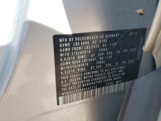 WVGAV7AX8HK045712 - 2017 VOLKSWAGEN TIGUAN S SILVER photo 13
