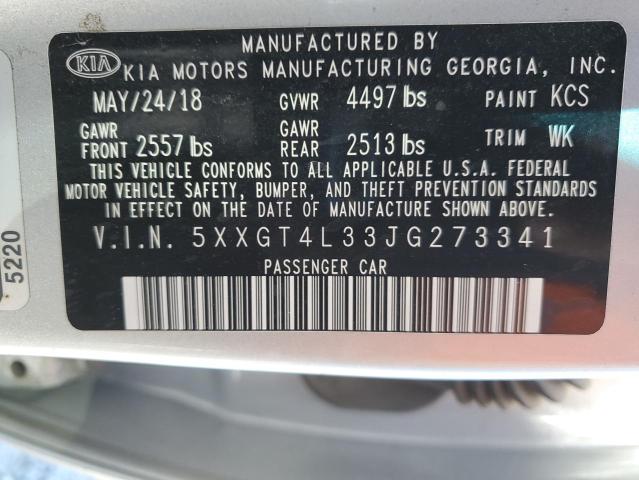 5XXGT4L33JG273341 - 2018 KIA OPTIMA LX SILVER photo 12