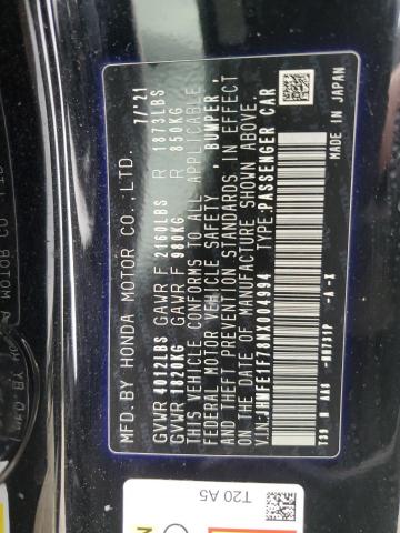 JHMFE1F78NX004994 - 2022 HONDA CIVIC EX BLACK photo 12