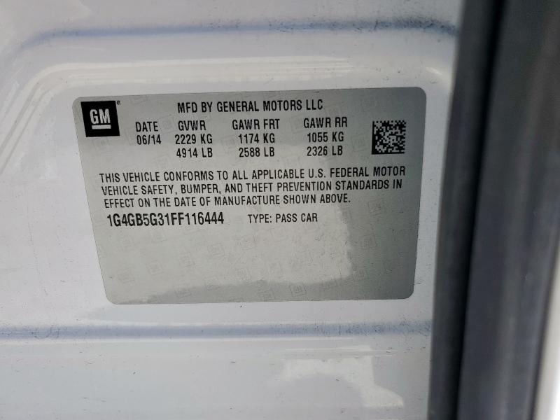 1G4GB5G31FF116444 - 2015 BUICK LACROSSE WHITE photo 12