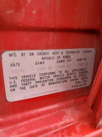 KL1TD56696B666174 - 2006 CHEVROLET AVEO BASE RED photo 12