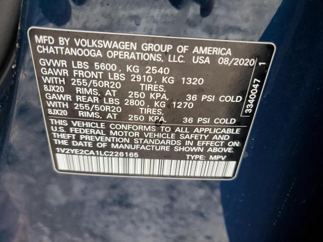 1V2YE2CA1LC226165 - 2020 VOLKSWAGEN ATLAS CROS SE Синий фото 12