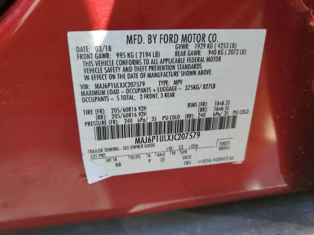 MAJ6P1ULXJC207579 - 2018 FORD ECOSPORT SE RED photo 13