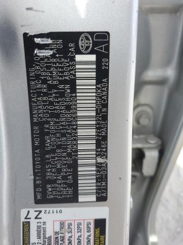 2T1KR32E48C699904 - 2008 TOYOTA COROLLA MA XR SILVER photo 12