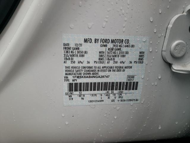 1FM5K8AB4NGA28747 - 2022 FORD EXPLORER POLICE INTERCEPTOR Ağ foto 12