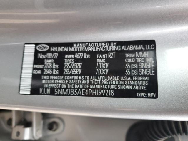 5NMJB3AE4PH199218 - 2023 HYUNDAI TUCSON SEL SILVER photo 13